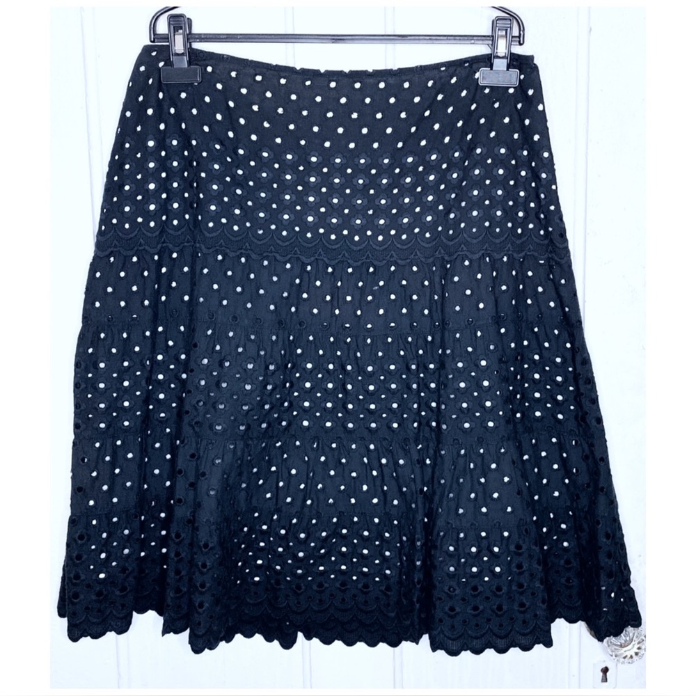 MICHAEL Michael Kors : size 12P : scalloped black cotton eyelet boho midi skirt